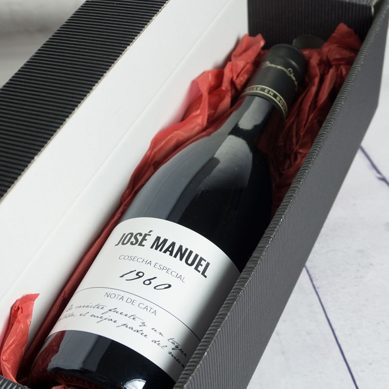 Regalos personalizados: Bebidas personalizadas: Botella de vino BIO personalizada cosecha especial