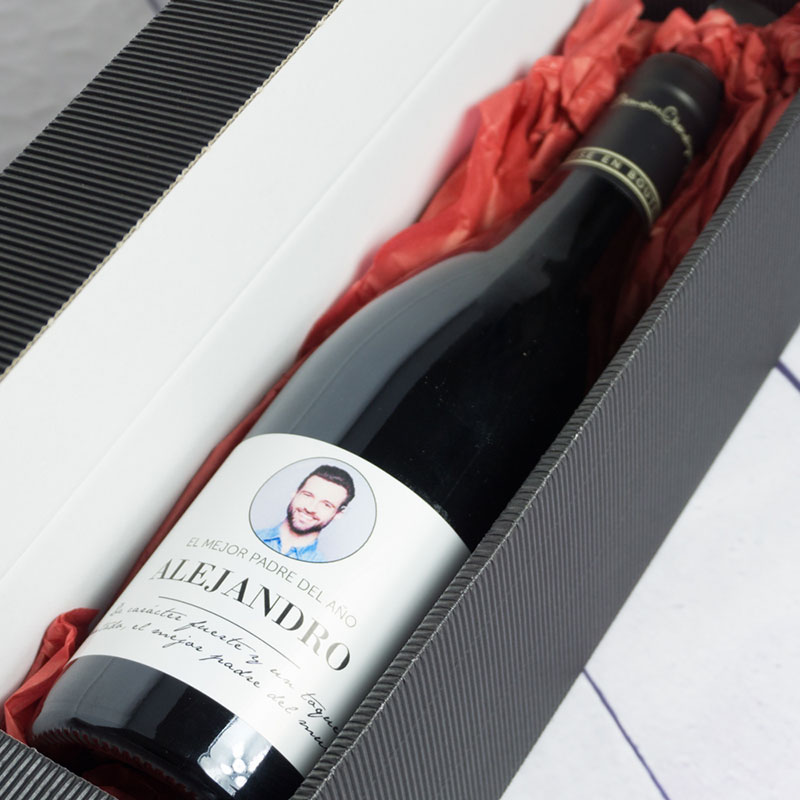 Regalos personalizados: Bebidas personalizadas: Botella de vino BIO personalizada elegante con foto