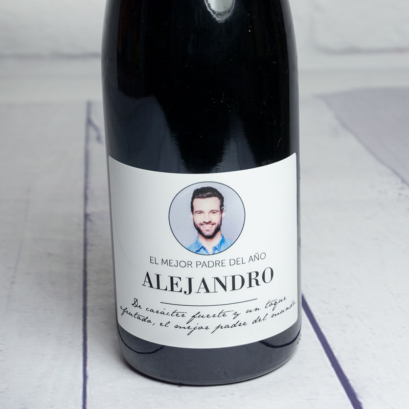 Regalos personalizados: Bebidas personalizadas: Botella de vino BIO personalizada elegante con foto
