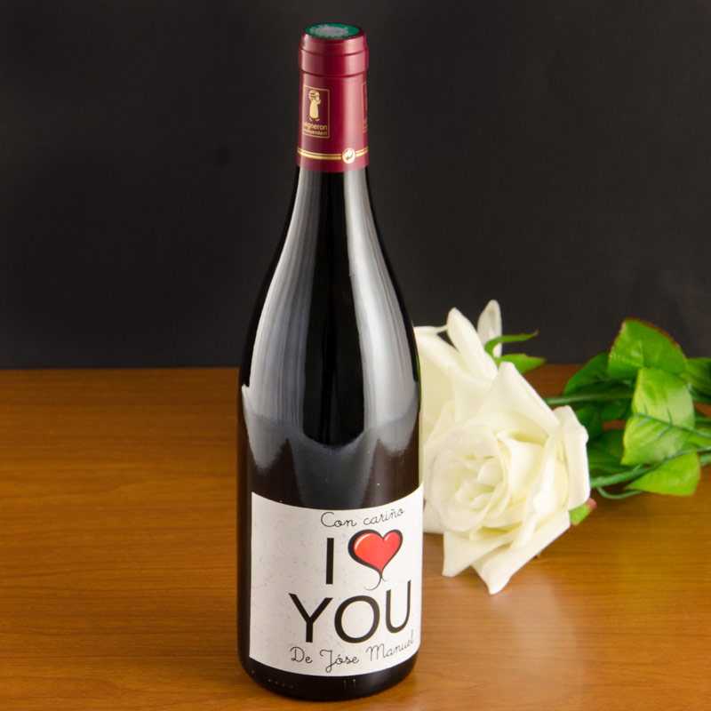 Regalos personalizados: Bebidas personalizadas: Botella de vino "Corazón"