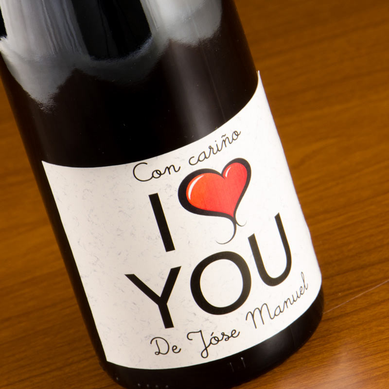 Regalos personalizados: Bebidas personalizadas: Botella de vino "Corazón"