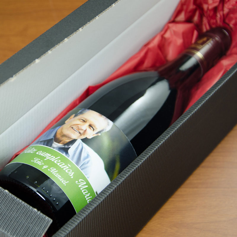 Regalos personalizados: Bebidas personalizadas: Botella de vino cumpleaños con foto