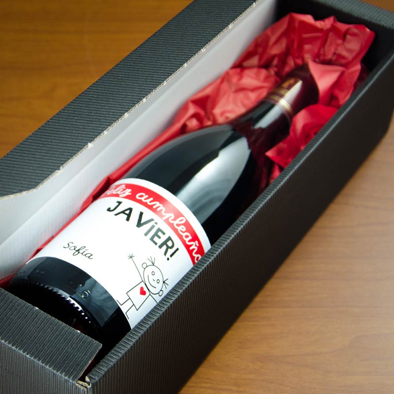 Regalos personalizados: Bebidas personalizadas: Botella de vino cumpleaños hombre