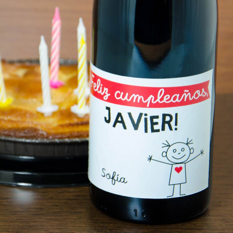 Regalos personalizados: Bebidas personalizadas: Botella de vino cumpleaños hombre