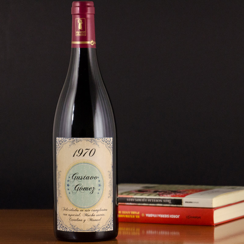 Regalos personalizados: Bebidas personalizadas: Botella de vino cumpleaños vintage