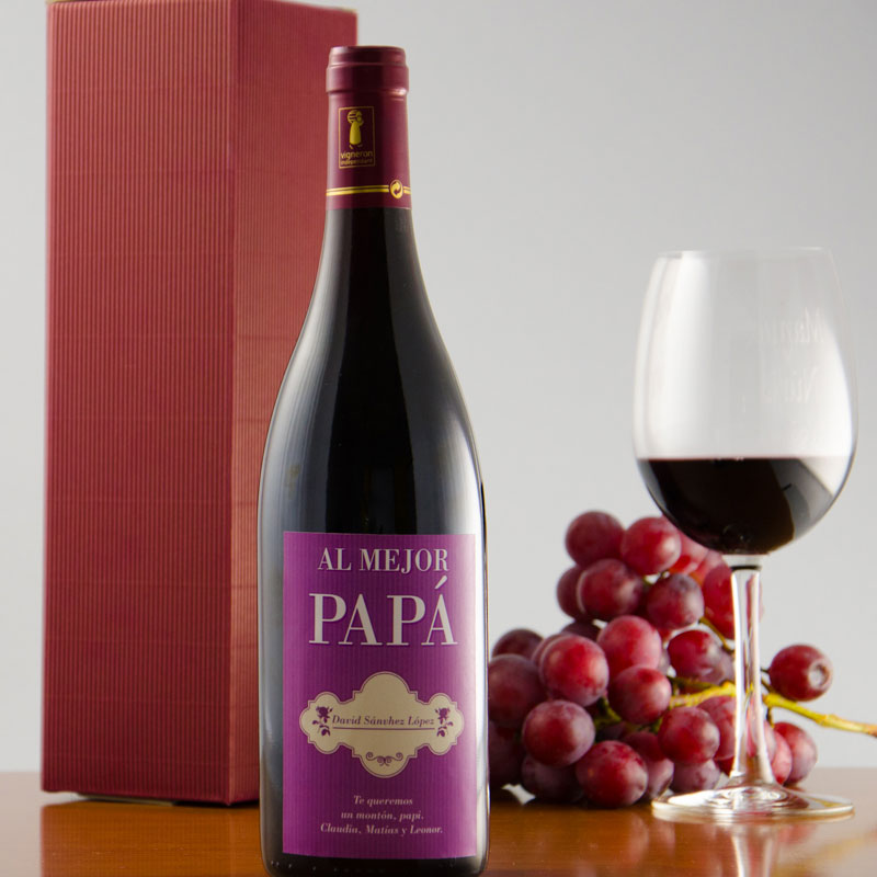 Regalos personalizados: Bebidas personalizadas: Botella de vino El mejor Papá