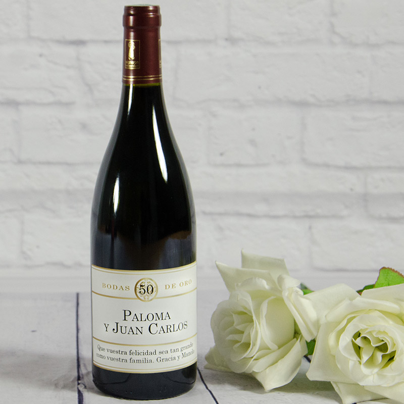 Regalos personalizados: Bebidas personalizadas: Botella de vino especial Bodas de Oro