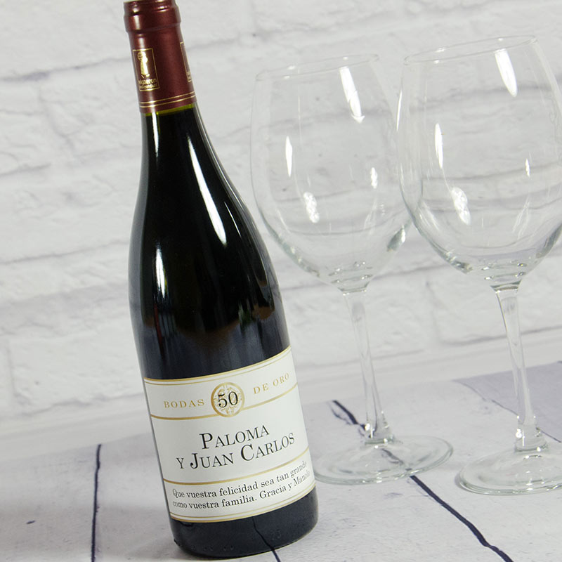 Regalos personalizados: Bebidas personalizadas: Botella de vino especial Bodas de Oro