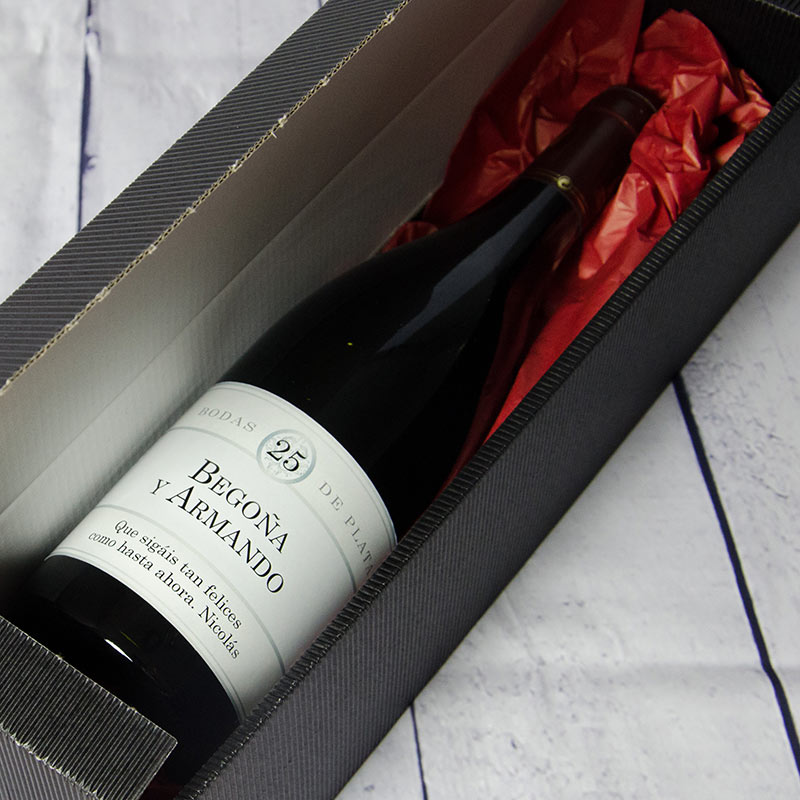 Regalos personalizados: Bebidas personalizadas: Botella de vino especial Bodas de Plata