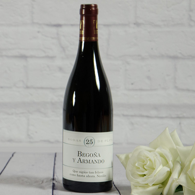 Regalos personalizados: Bebidas personalizadas: Botella de vino especial Bodas de Plata