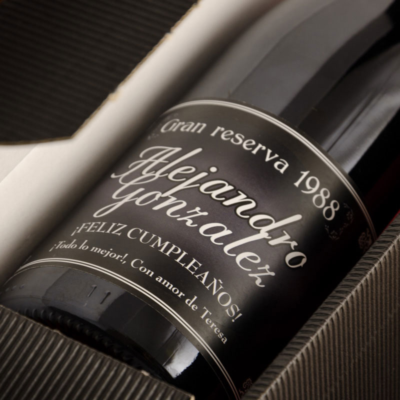 Regalos personalizados: Bebidas personalizadas: Botella de vino etiqueta Gran reserva