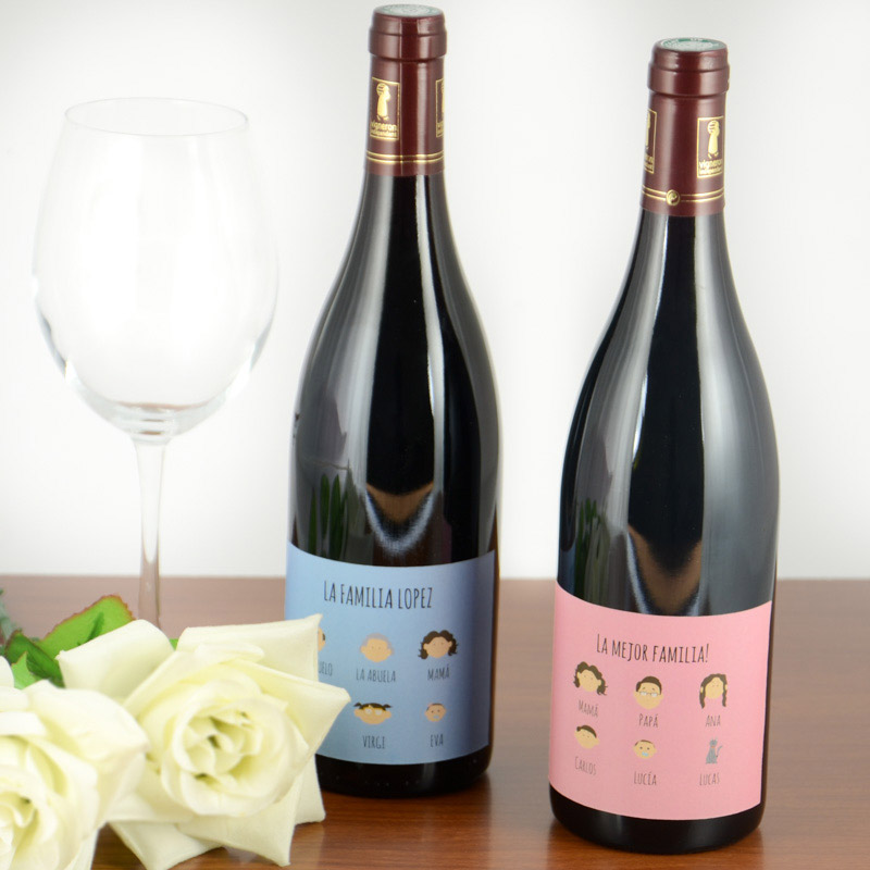 Regalos personalizados: Bebidas personalizadas: Botella de vino familia personalizado