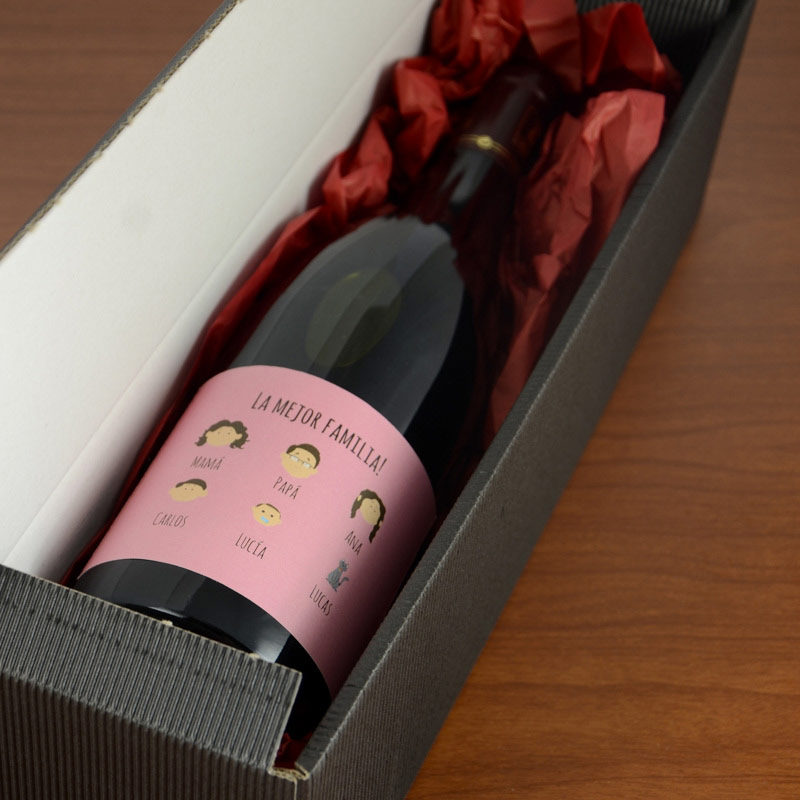 Regalos personalizados: Bebidas personalizadas: Botella de vino familia personalizado