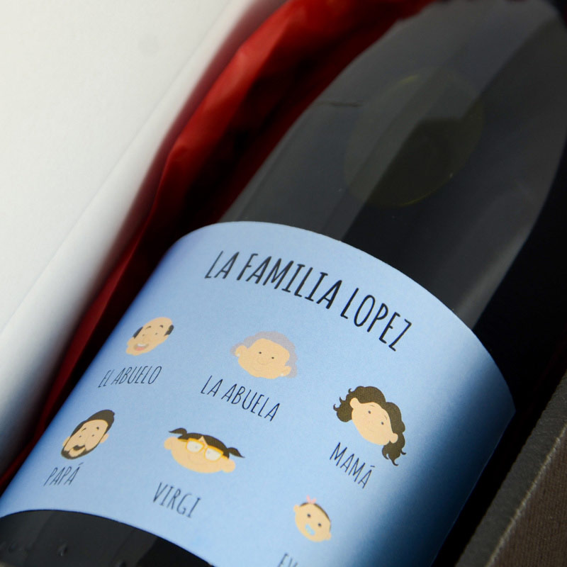 Regalos personalizados: Bebidas personalizadas: Botella de vino familia personalizado