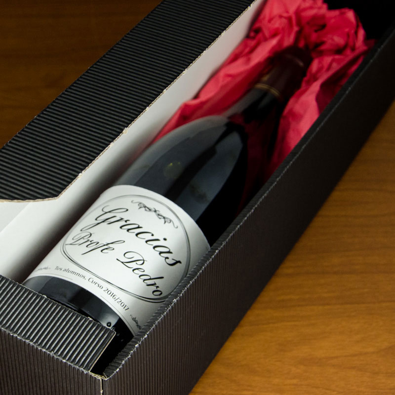 Regalos personalizados: Bebidas personalizadas: Botella de vino personalizada Gracias Profe