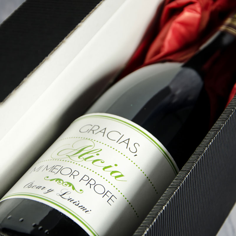 Regalos personalizados: Bebidas personalizadas: Botella de vino 'Gracias Profe'