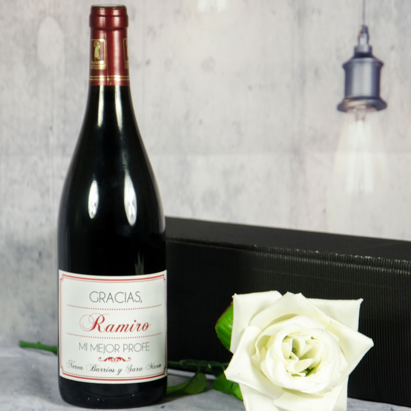 Regalos personalizados: Bebidas personalizadas: Botella de vino 'Gracias Profe'