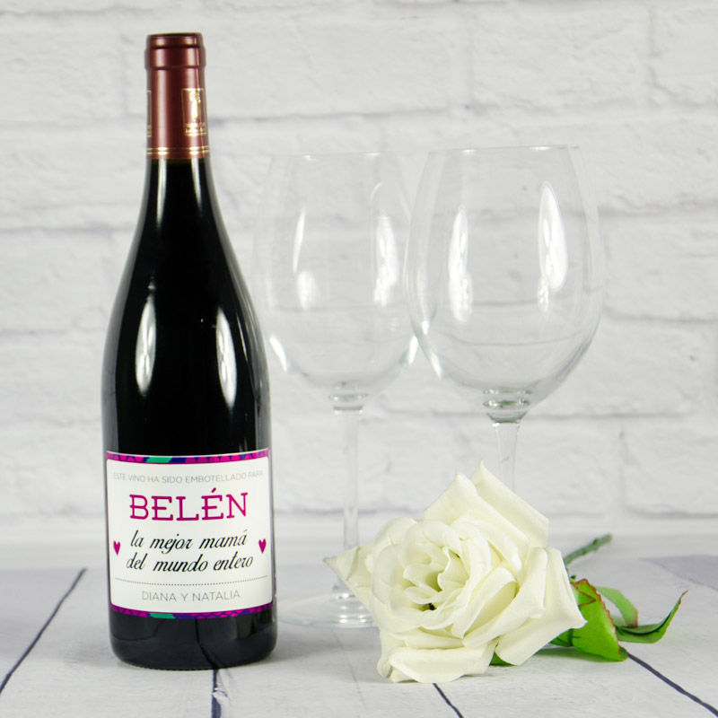 Regalos personalizados: Bebidas personalizadas: Botella de vino la mejor mamá personalizada
