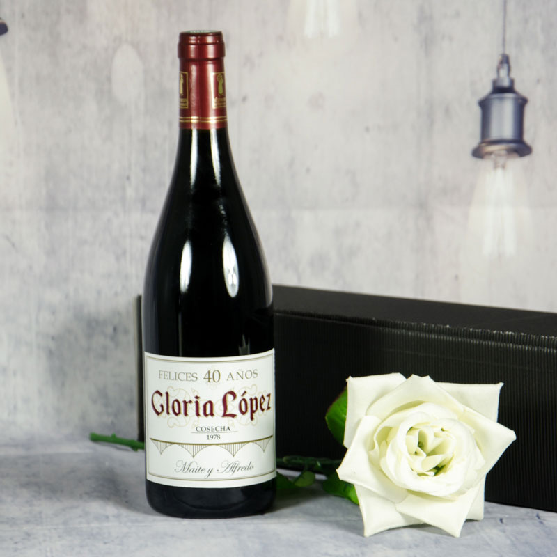 Regalos personalizados: Bebidas personalizadas: Botella de vino para 40 cumpleaños