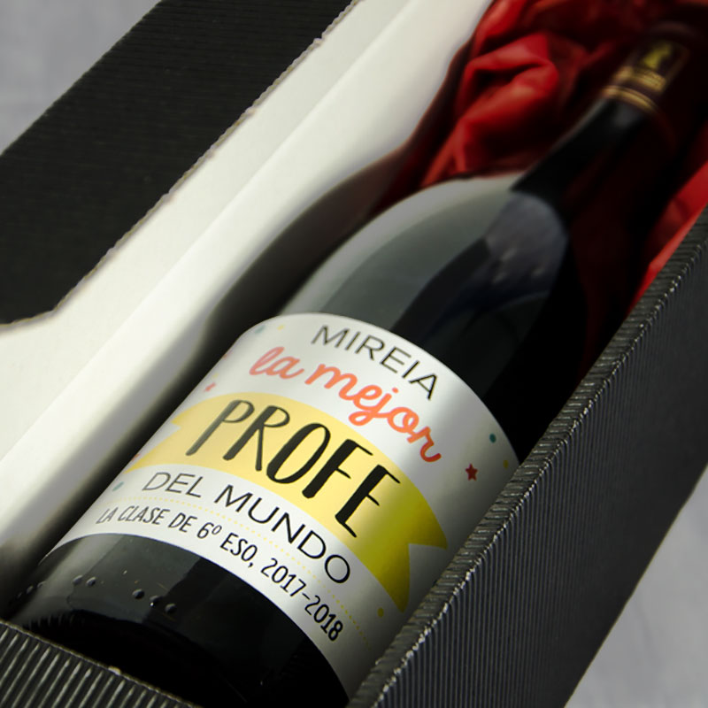 Regalos personalizados: Bebidas personalizadas: Botella de vino para el mejor profe personalizada