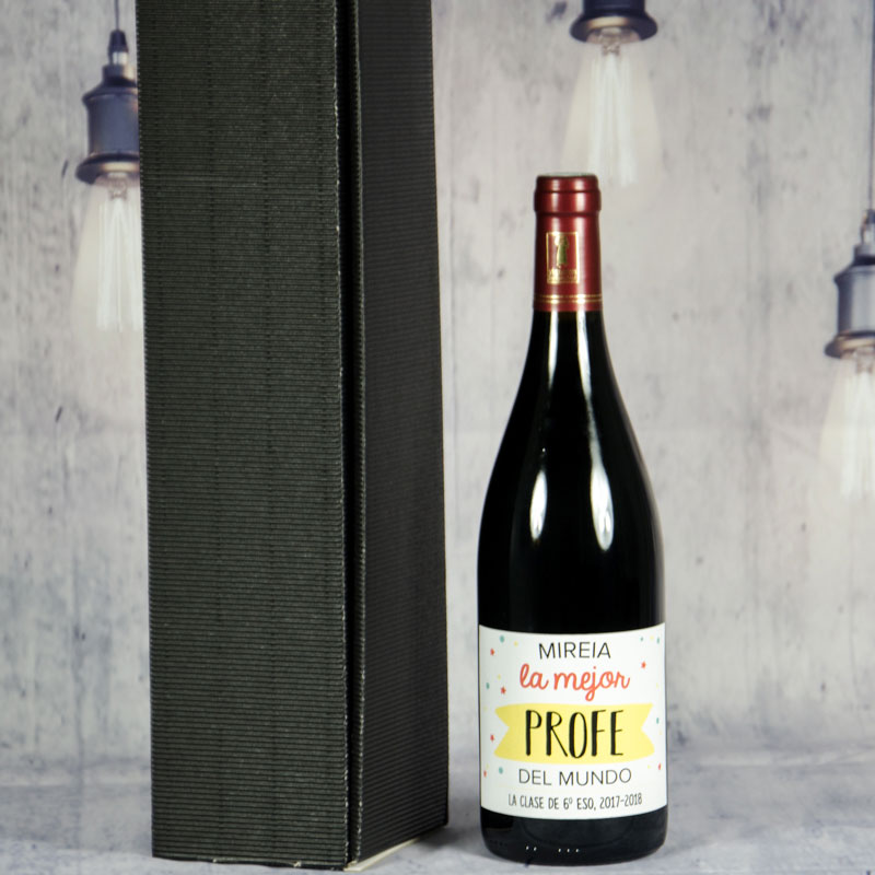 Regalos personalizados: Bebidas personalizadas: Botella de vino para el mejor profe personalizada