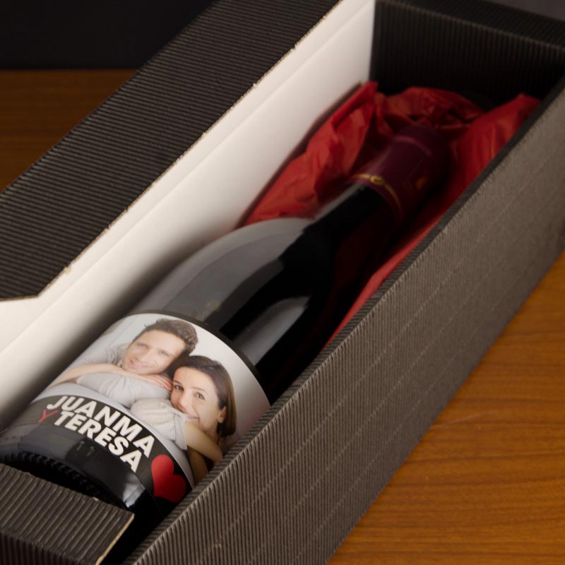 Regalos personalizados: Bebidas personalizadas: Botella de vino personalizada Amor con foto