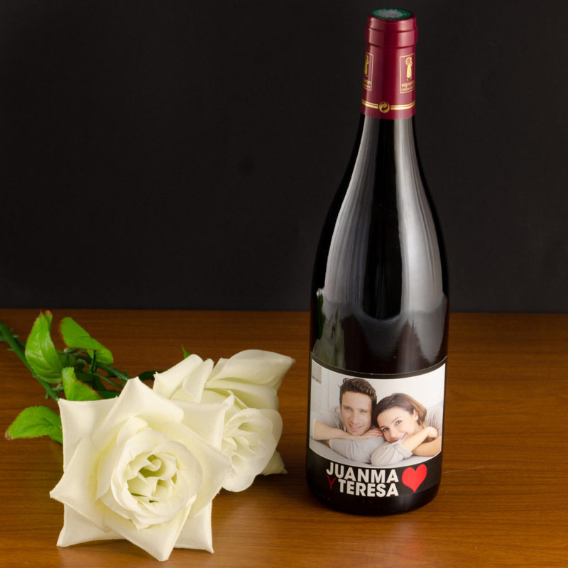 Regalos personalizados: Bebidas personalizadas: Botella de vino personalizada Amor con foto