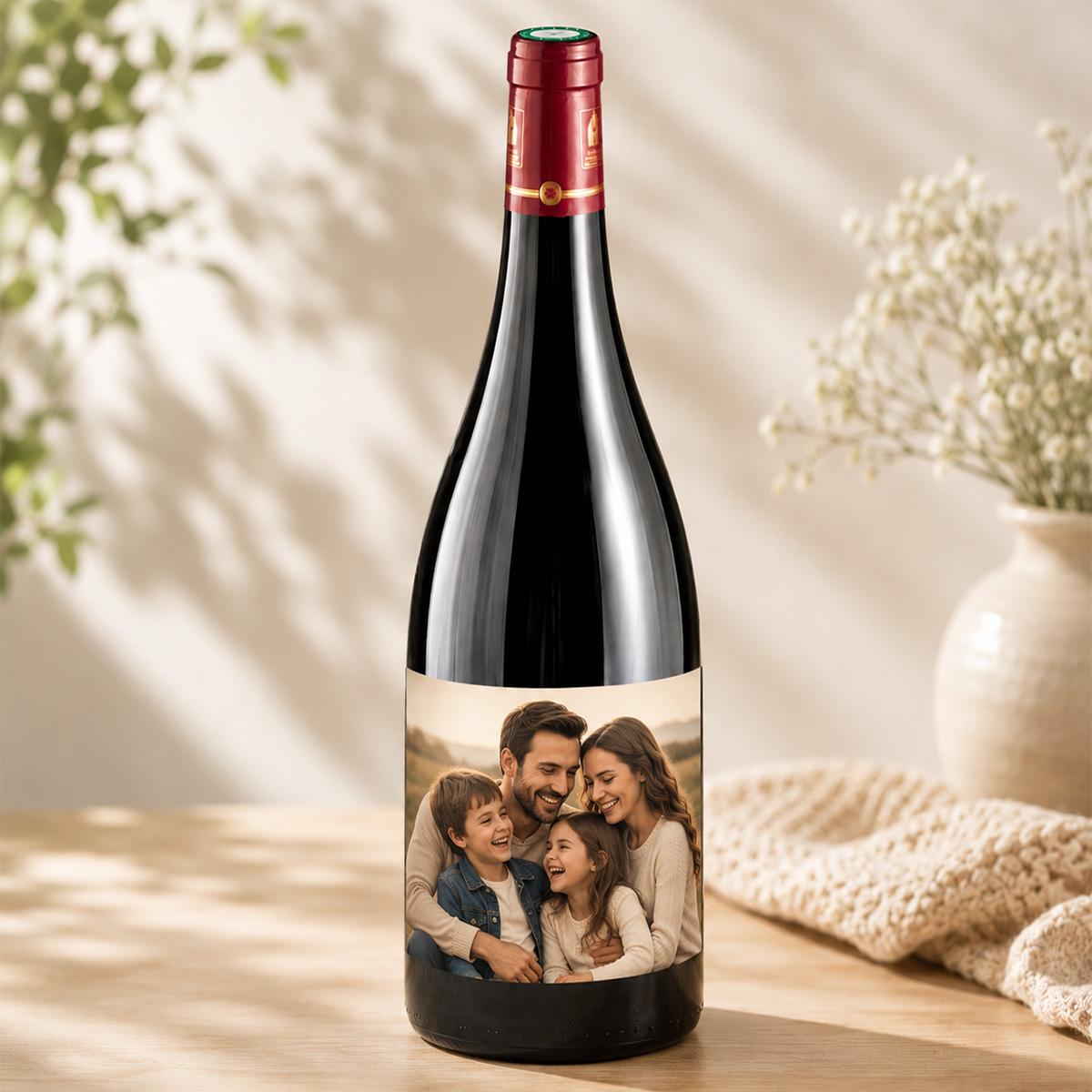 Botella de vino personalizada con foto