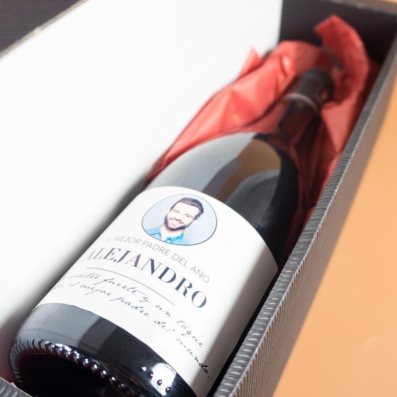 Regalos personalizados: Bebidas personalizadas: Botella de vino personalizada elegante con foto