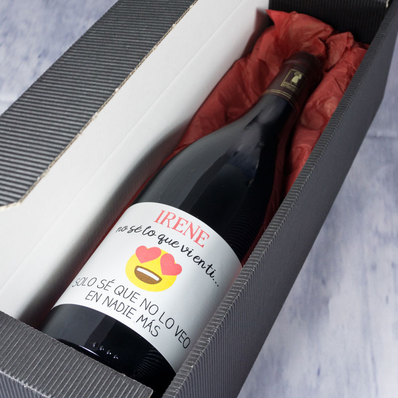 Regalos personalizados: Bebidas personalizadas: Botella de vino personalizada emoticono enamorado