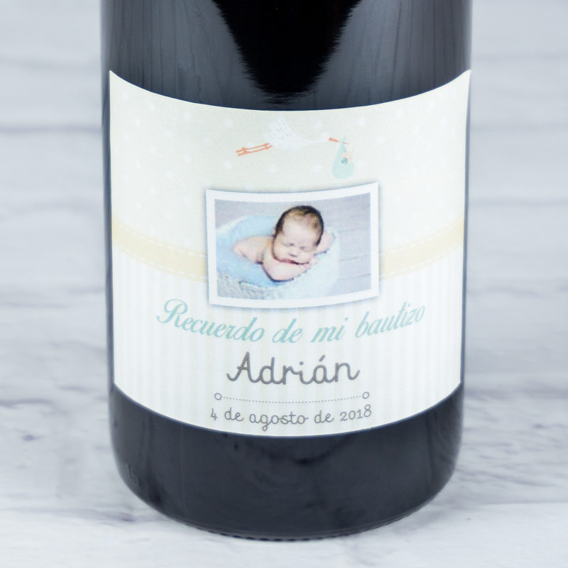 Botella de vino personalizada para bautizos