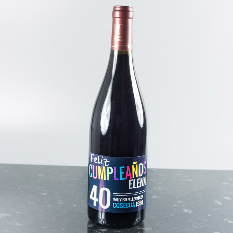 Regalos personalizados: Bebidas personalizadas: Botella de vino personalizada para cumplea&ntilde;os