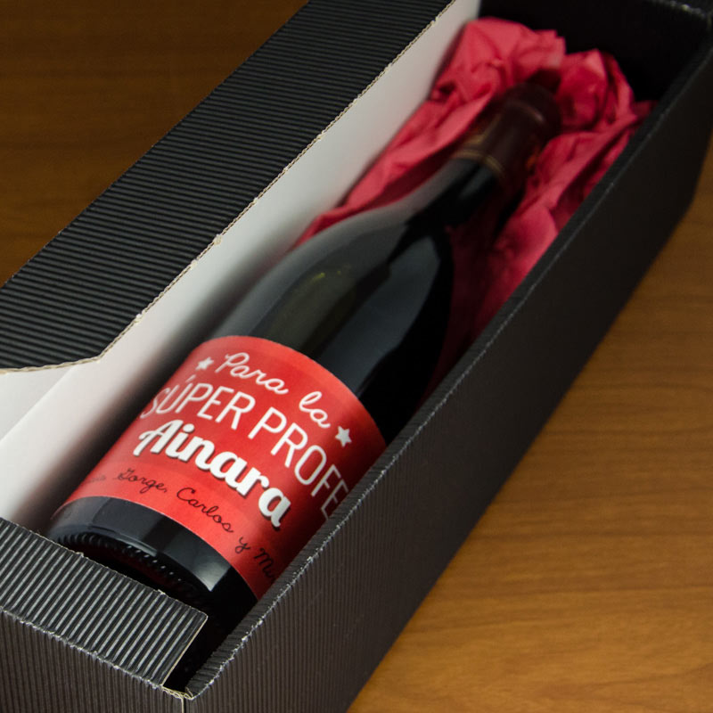 Regalos personalizados: Bebidas personalizadas: Botella de vino personalizada Super Profe