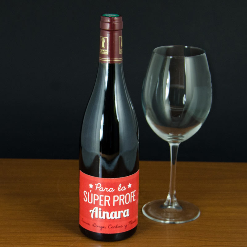 Regalos personalizados: Bebidas personalizadas: Botella de vino personalizada Super Profe