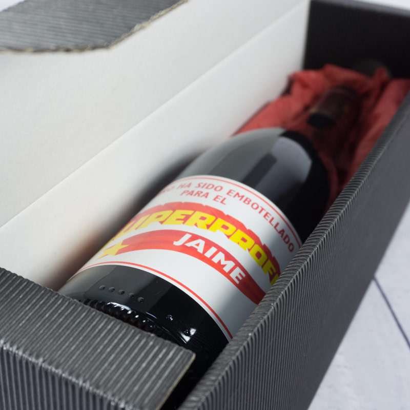 Regalos personalizados: Bebidas personalizadas: Botella de vino personalizada Superprofe