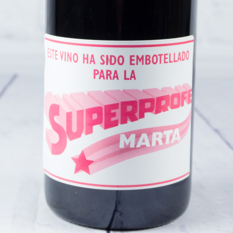 Regalos personalizados: Bebidas personalizadas: Botella de vino personalizada Superprofe