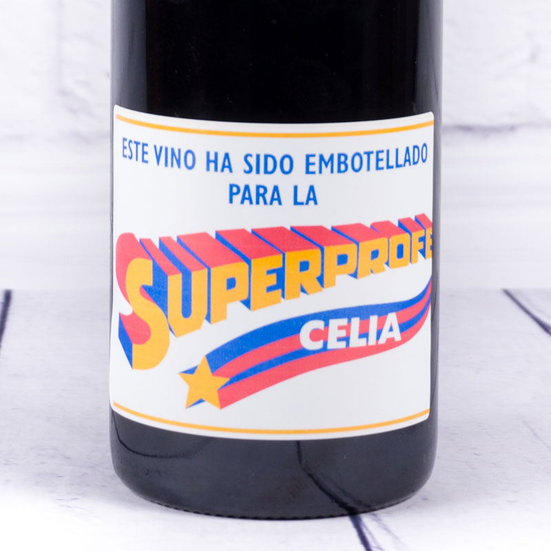 Regalos personalizados: Bebidas personalizadas: Botella de vino personalizada Superprofe
