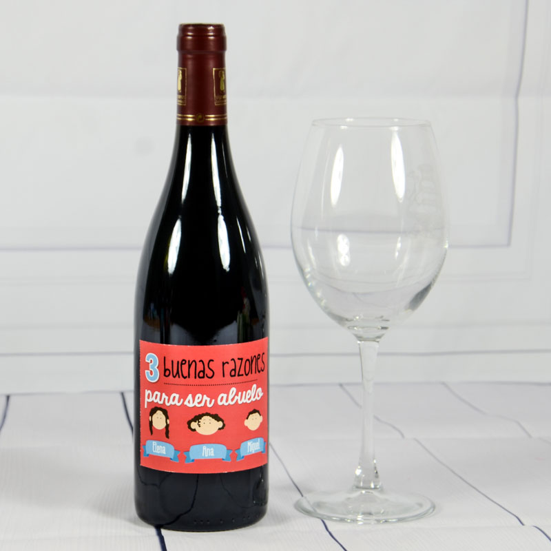 Regalos personalizados: Bebidas personalizadas: Botella de vino razones para ser abuelo