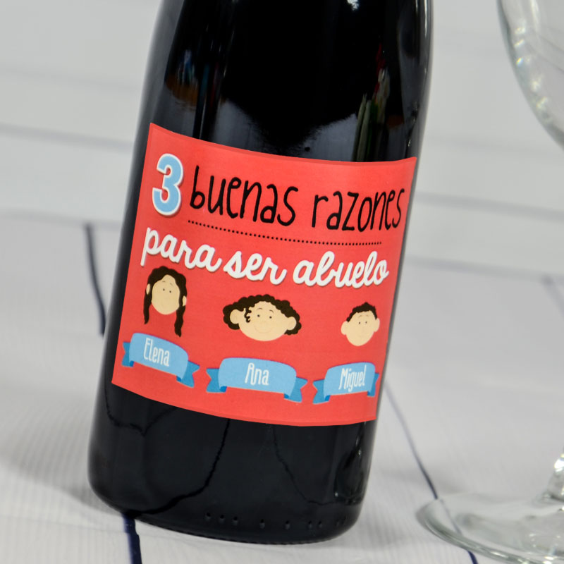 Regalos personalizados: Bebidas personalizadas: Botella de vino razones para ser abuelo