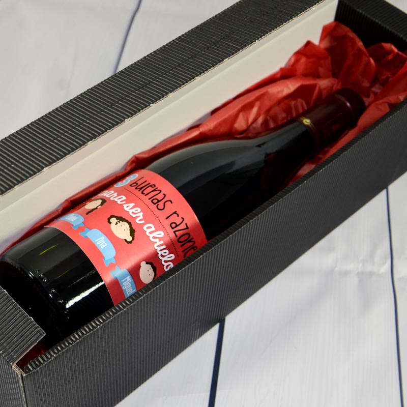 Regalos personalizados: Bebidas personalizadas: Botella de vino razones para ser abuelo