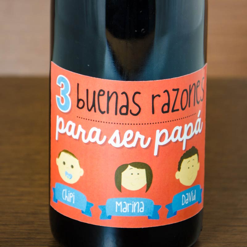 Regalos personalizados: Bebidas personalizadas: Botella de vino razones para ser papá