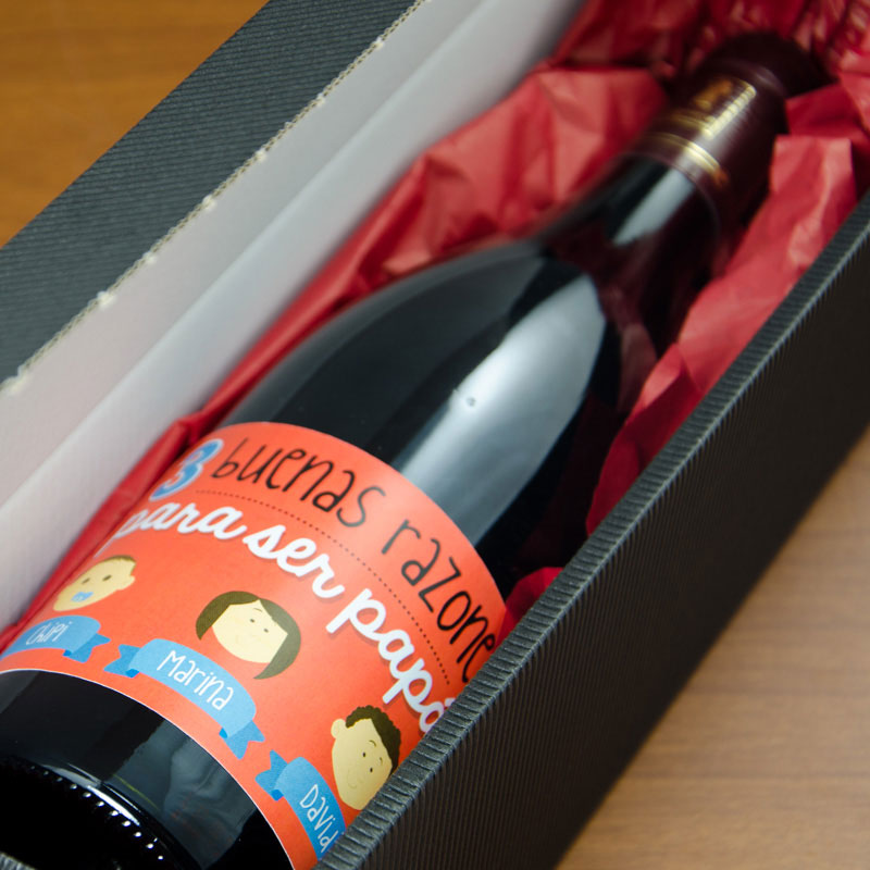 Regalos personalizados: Bebidas personalizadas: Botella de vino razones para ser papá