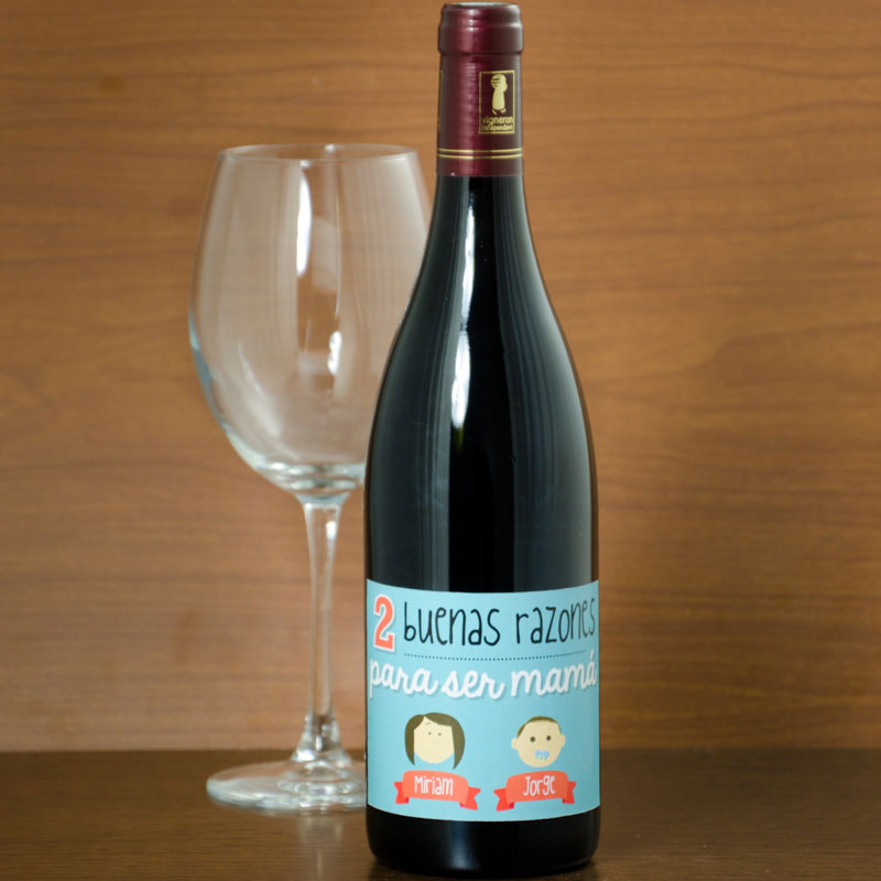 Regalos personalizados: Bebidas personalizadas: Botella de vino razones para ser mamá