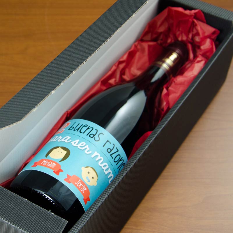 Regalos personalizados: Bebidas personalizadas: Botella de vino razones para ser mamá