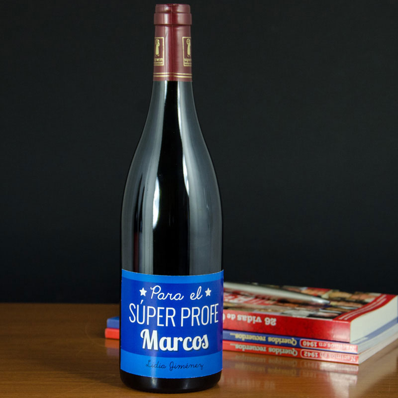 Regalos personalizados: Bebidas personalizadas: Botella de vino super profe personalizada