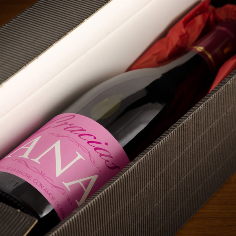 Regalos personalizados: Bebidas personalizadas: Botella de vino para mujer Gracias