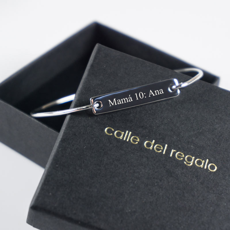 Regalos personalizados: Joyas personalizadas: Brazalete de plata personalizado con texto