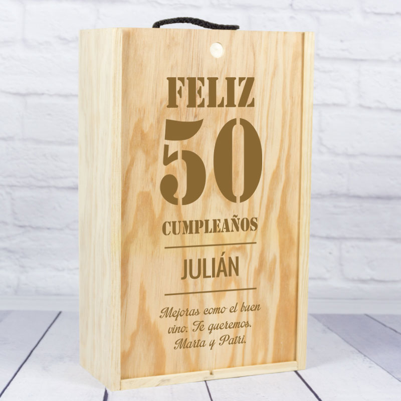 Regalos personalizados: Regalos con nombre: Caja botella de vino cumpleaños