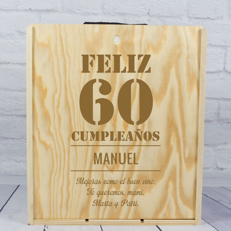 Regalos personalizados: Regalos con nombre: Caja botella de vino cumpleaños