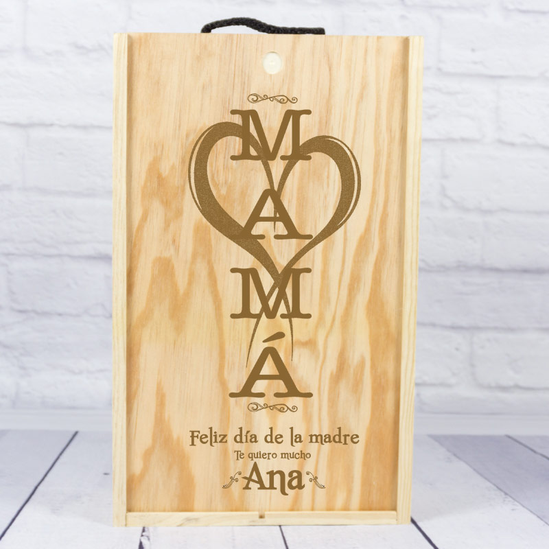 Regalos personalizados: Regalos con nombre: Caja botella de vino MAMÁ personalizada
